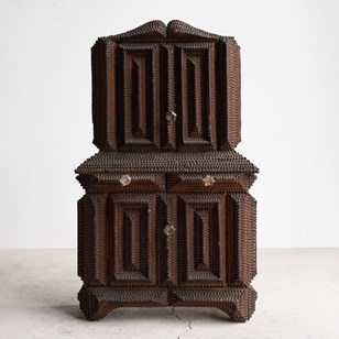 Antique Tramp Art Table Cabinet, Bu...