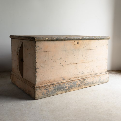 Large Antique Dusky Peachy Pink Painted Sailor's Sea Chest, 19Th Century