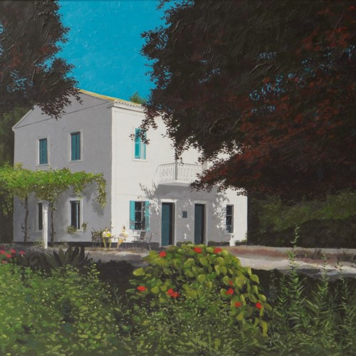 Large Realist Landscape Depicting A White Villa