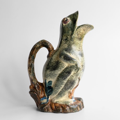 Antique Victorian Staffordshire Spongeware Pottery Frog Jug