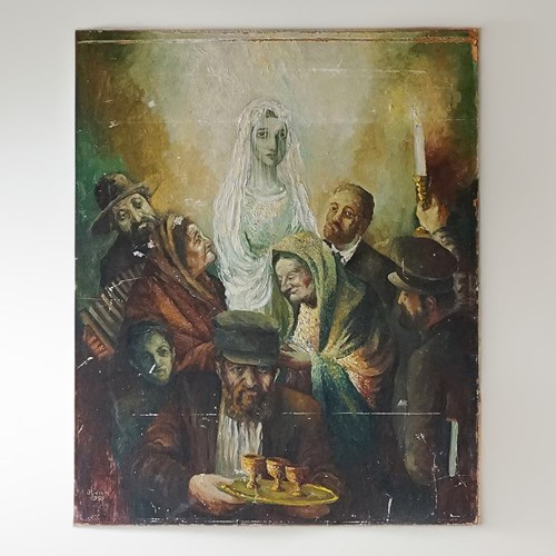 Depiction Of A Jewish Wedding, Oil Painting By J. Leiba, 1950