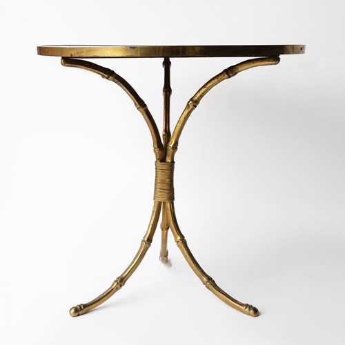 Vintage French Faux Bamboo And Leather Side Table By Maison Jansen, C. 1950