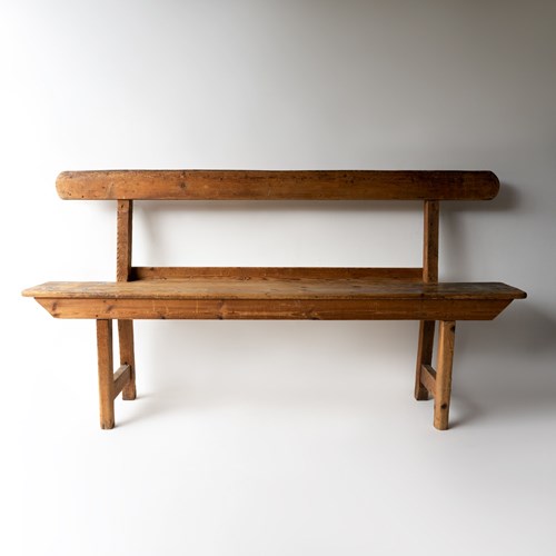 Antique Pitch Pine Wooden Textile Mill Bench, Early 20Th Century