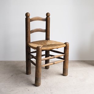 Vintage French Brutalist Oak And Ru...