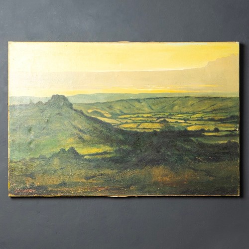 Large Rural Landscape Antique Original Oil On Canvas 