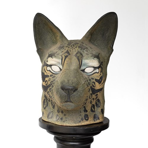 Large Vintage Ceramic Sci-Fi Inspired Cat Head Sculpture, 1970S