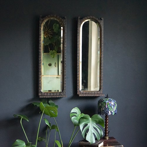 Pair of Arched Painted Wall Mirrors With Shelves