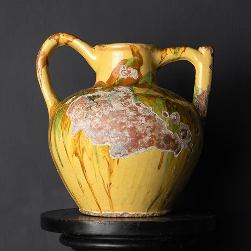 Large French Antique Marble Glazed Terracotta Jug, 19Th Century