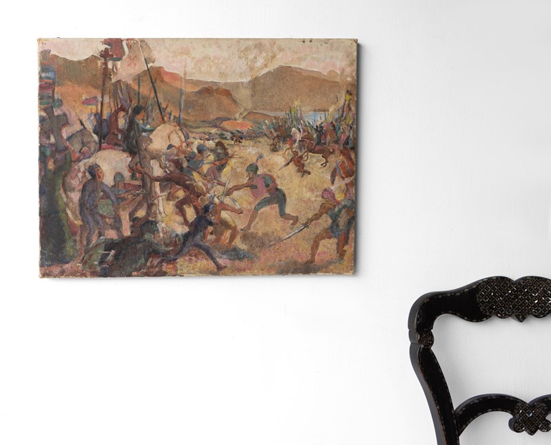 Depiction Of A Medieval Battle Scene, Antique Original Oil Painting-rag-and-bone-dsc05314-main-638343680306054286.jpg