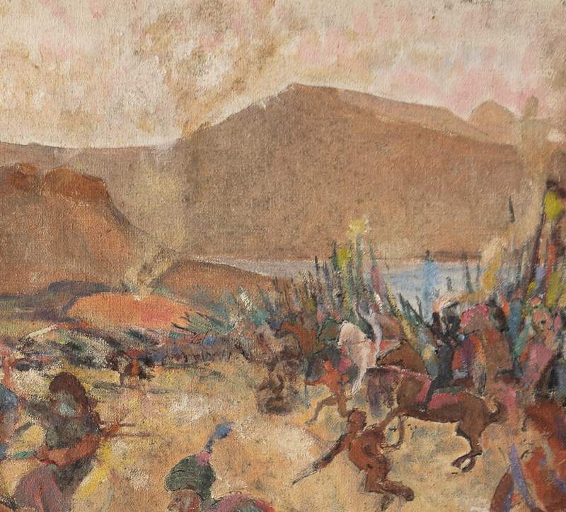Depiction Of A Medieval Battle Scene, Antique Original Oil Painting-rag-and-bone-dsc05330-main-638343680357464538.jpg