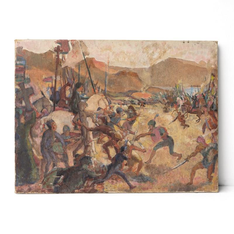 Depiction Of A Medieval Battle Scene, Antique Original Oil Painting-rag-and-bone-dsc05331-main-638343679327878753.jpg