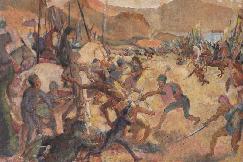 Depiction Of A Medieval Battle Scene, Antique Original Oil Painting-rag-and-bone-dsc05336-main-638343680428561819.jpg