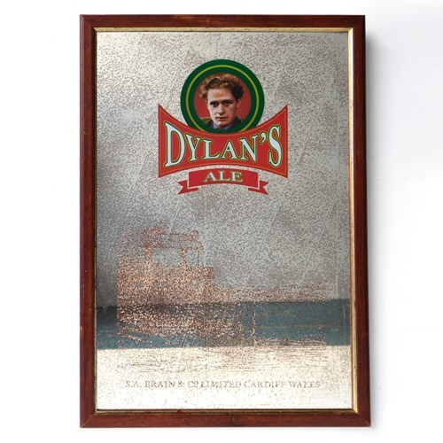 Dylan Thomas Interest Vintage Dylan's Ale Brains Brewery Advertising Mirror Sign