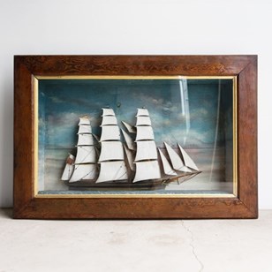 Large Antique Victorian Ship Dioram...