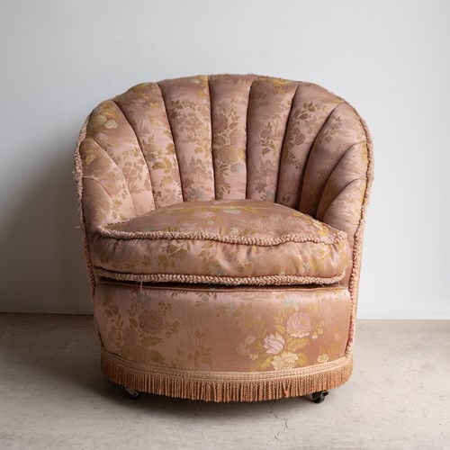 Vintage Art Deco Cocktail Tub Chair With Chinoiserie Satin Upholstery