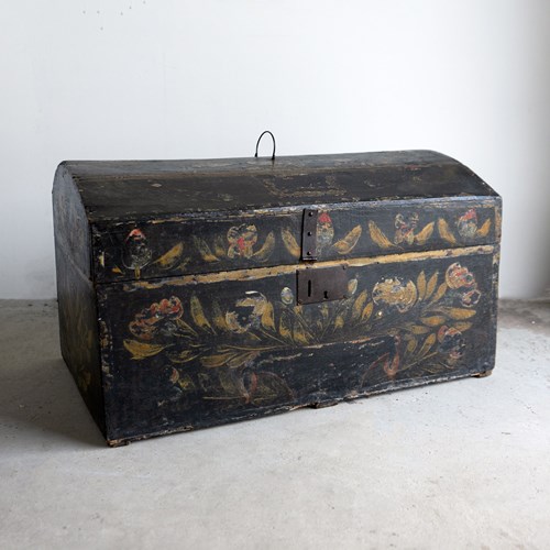 Antique French Floral Painted Folk Art Marriage Chest