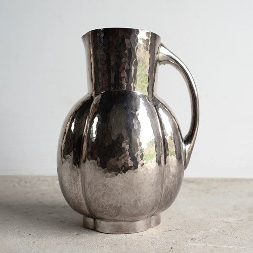 French Art Deco Silver Plated ‘Melone’ Jug By Fjerdingstad For Christofle, 1930S