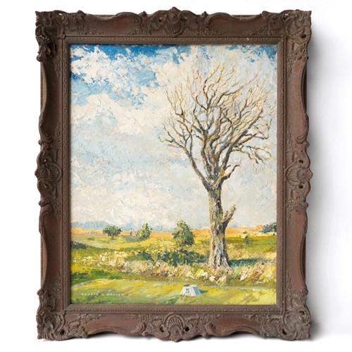 'Temporary Tree' By Edward Magnay, Original Vintage Oil Painting, Mid 20Th C.