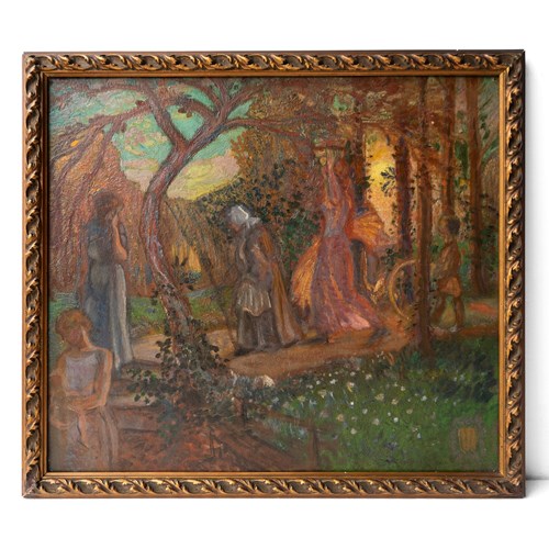  Figures In The Woods By James Joshua Guthrie, Original Antique Oil Painting