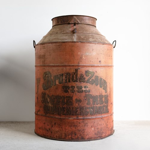 Very Large Antique Toleware Tea/Coffee Canister In Original Paint, Dutch