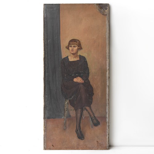 Portrait Of A Seated Woman By Alys Woodman, Original Antique Oil Painting, 1920S