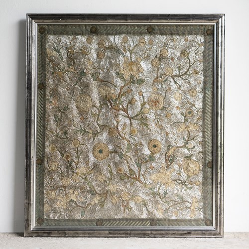 Antique Framed Spanish/Italian Beadwork And Stumpwork Embroidery Panel, 17Th C.