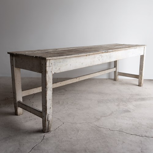 Large Antique Painted Pine Farmhouse Dairy Prep Table, 19Th Century