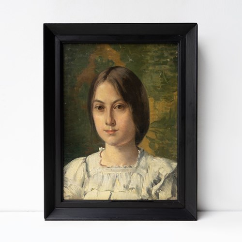 Captivating Portrait Of A Young Woman, Antique Original Oil Painting
