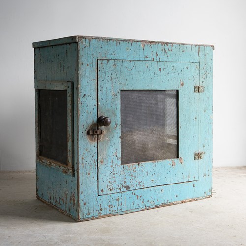 Vintage Painted Meat Safe Cabinet - Farmhouse Kitchen Cupboard, WWII Interest