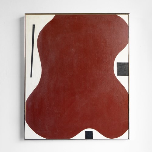 Vintage French Abstract Minimalist Composition, Original Oil Painting, 1970S