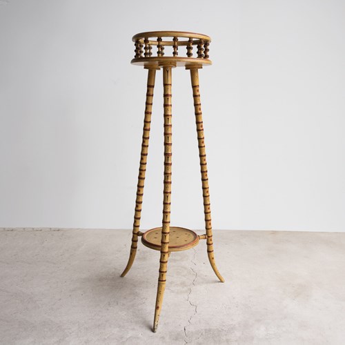 Antique Painted Faux Bamboo Pedestal Plant Stand, 19Th Century