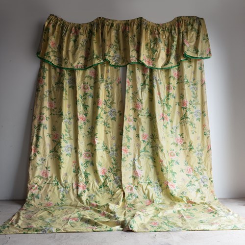 Vintage Full-Length Yellow Floral Chintz Country House Curtains By GP & J Baker