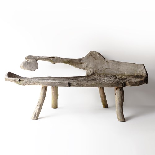 Vintage Weathered Teak Root Garden Bench, Primitive Organic Form, Mid 20Th C.