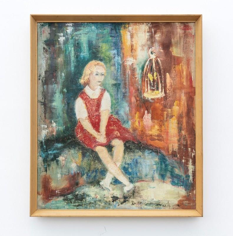 Expressionist Portrait Of A Girl With A Bird Cage, Original Vintage Oil Painting-rag-and-bone-final-select-2-main-638199268591825502-1.jpg