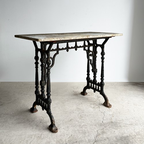 Antique Victorian Cast Iron And Weathered Marble Table, 19Th Century 