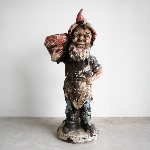  Large Antique German Painted Garden Gnome Figure, C. 1920S