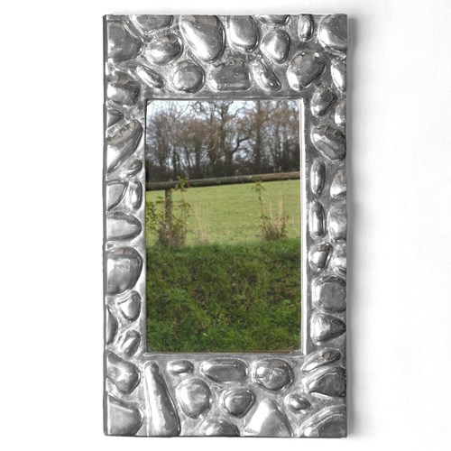 Vintage Naturalistic Cast Aluminium Pebble Wall Mirror, C. 1960’S