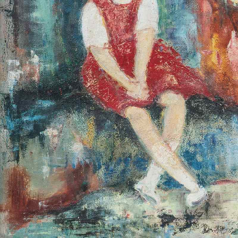 Expressionist Portrait Of A Girl With A Bird Cage, Original Vintage Oil Painting-rag-and-bone-texture-detail-front-rtg--main-638199268567919189.JPG