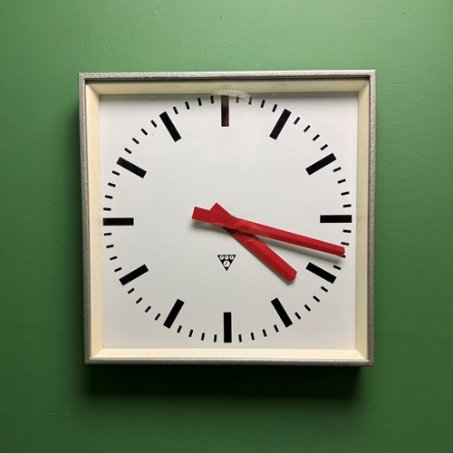 Large Czech Industrial 1970S Square Factory Clocks By Pragotron