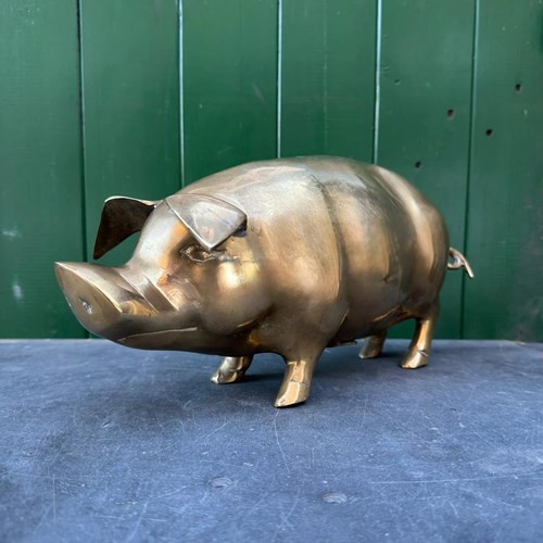 Large Hand Made Brass Piggy Bank English 1920S