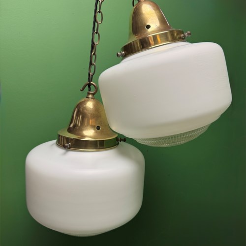 Pair Of 1930S Opaline Pendant Lights With Original Diffusers