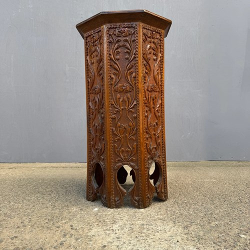 1950S Octaginal Hand Carved Walnut Turkish Table.