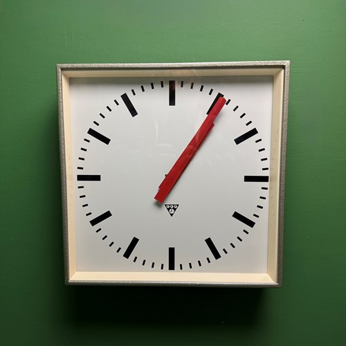 Large Czech Industrial 1970S Square Factory Clocks By Pragotron