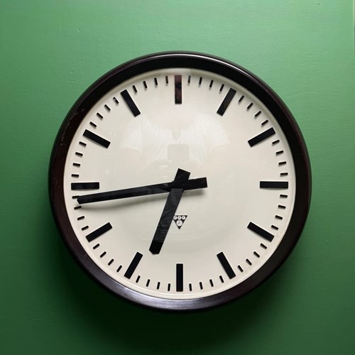 Large Czech 1940S Bakelite Office / Factory Clocks By Pragotron
