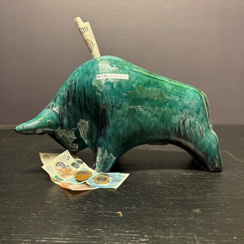 Otto Keramik Ceramic Bull Money Box West German Pottery Fat Lava