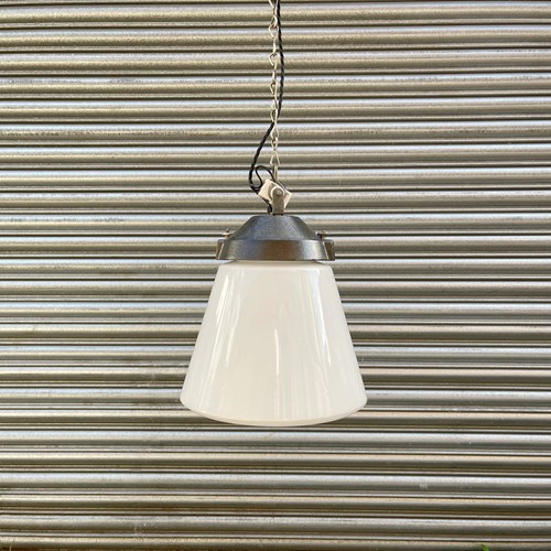 1930S Industrial Opaline Pendant Light By Siemens 