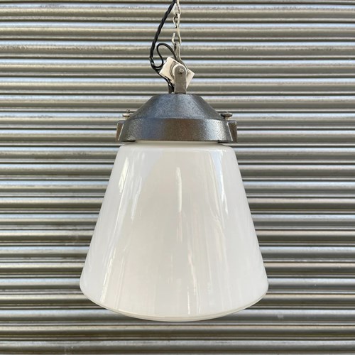 1930S Industrial Opaline Pendant Light By Siemens