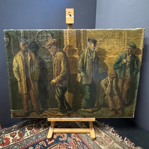 Oil Painting On Canvas Of 5 Elderly Gentlemen Signed A Jacobs 1917