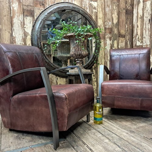 Industrial Style Leather Armchairs