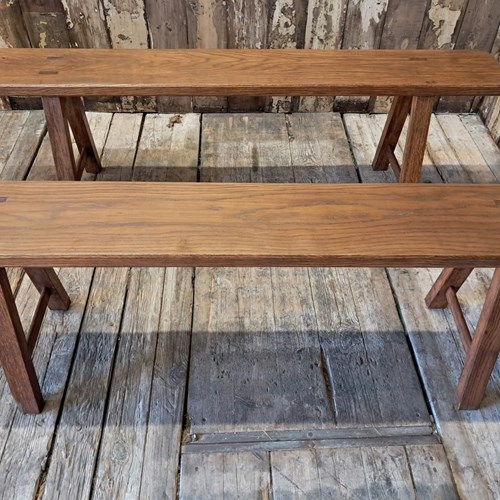 Pair Of French Oak Dining Benches